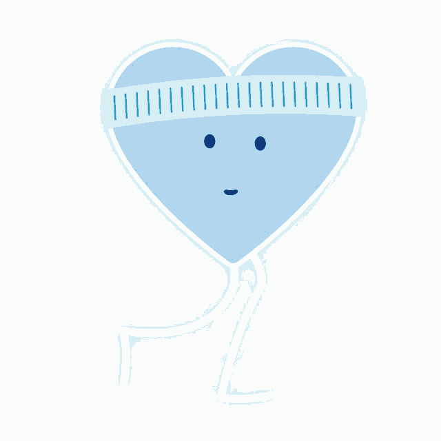 a blue heart with a face and a headband on it