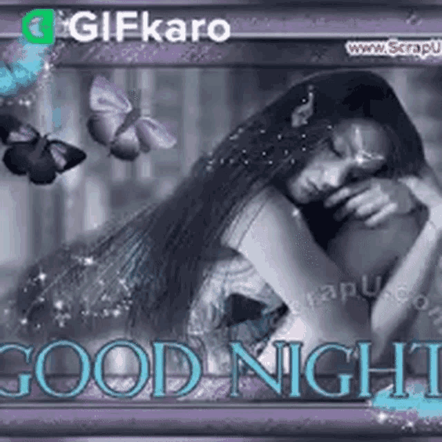 a woman is hugging another woman in a good night greeting card with butterflies flying around her .