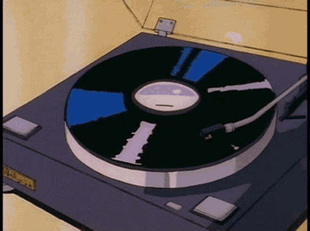 a cartoon drawing of a turntable playing a record