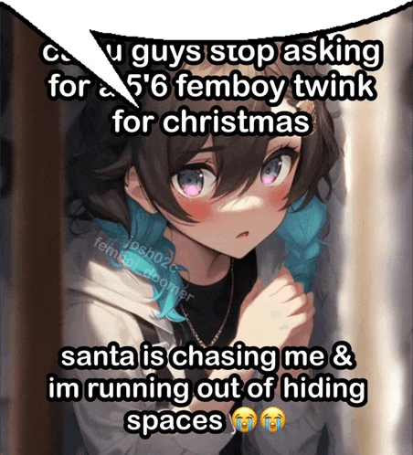 a picture of a girl with the caption " guys stop asking for a 5 '6 femboy twink for christmas