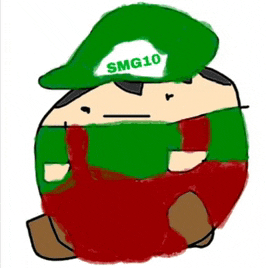 a cartoon character with a green hat that says smg10