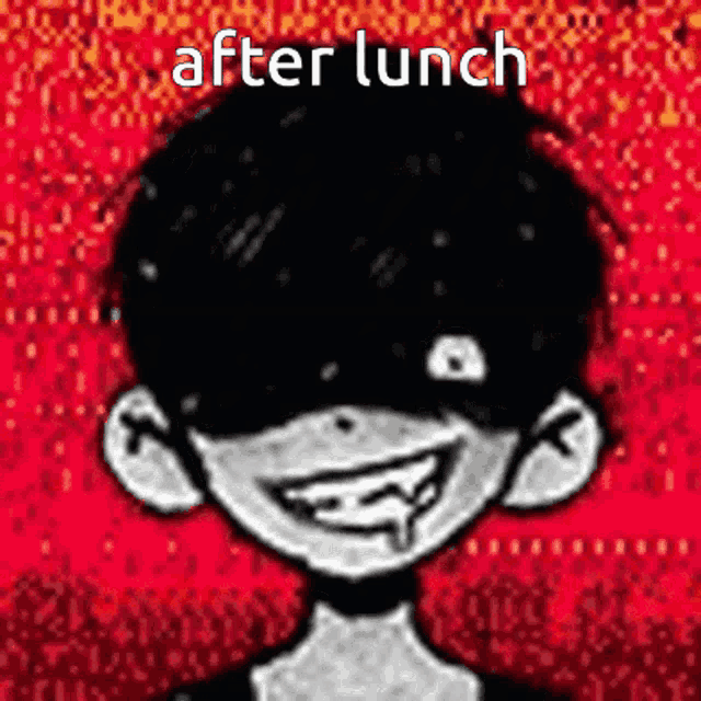 a black and white drawing of a vampire with the words after lunch written on it