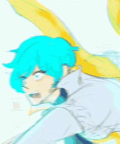a blurry drawing of a blue haired anime character