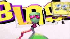 a cartoon character is standing in front of a sign that says " blog "