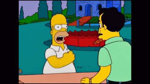 a cartoon of homer simpson talking to a man with a cigar