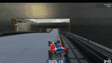 a race car is going down a track and the time is 0:05
