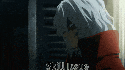 a man with gray hair and a red jacket has the words skill issue written below him
