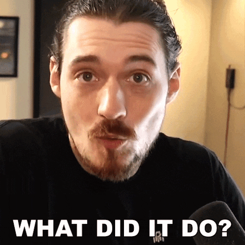 a man with a beard is making a funny face and asking what did it do