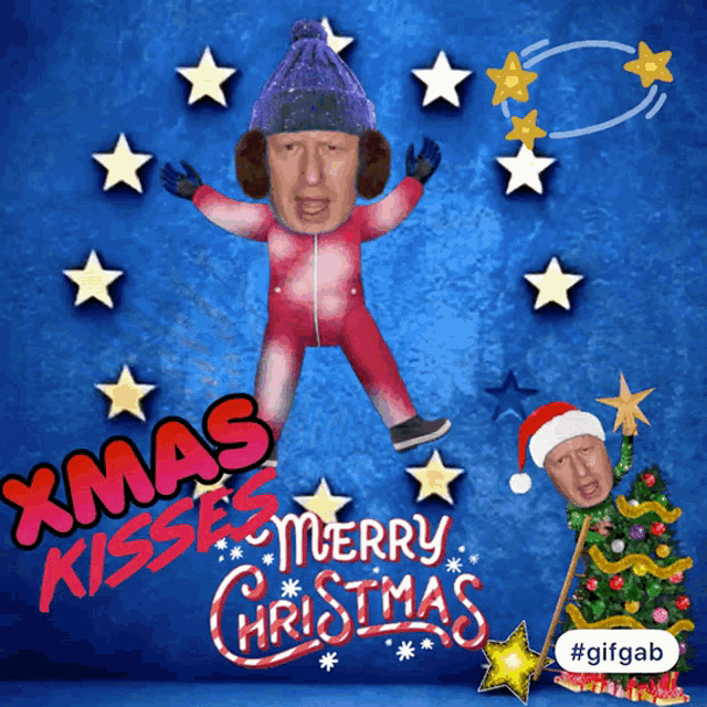 a christmas kisses merry christmas poster with a man in a ski suit