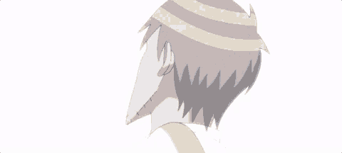 a cartoon of a boy with gray hair and a striped hat .