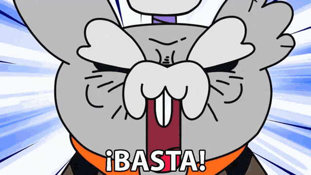 a cartoon character with a tongue out and the word basta on the bottom