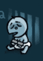 a cartoon of a baby in a diaper sitting in a cage .