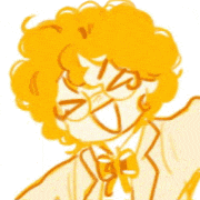 a drawing of a person with orange hair and glasses wearing a bow tie .