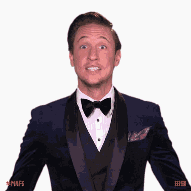 a man in a tuxedo with the hashtag # mafs on the bottom