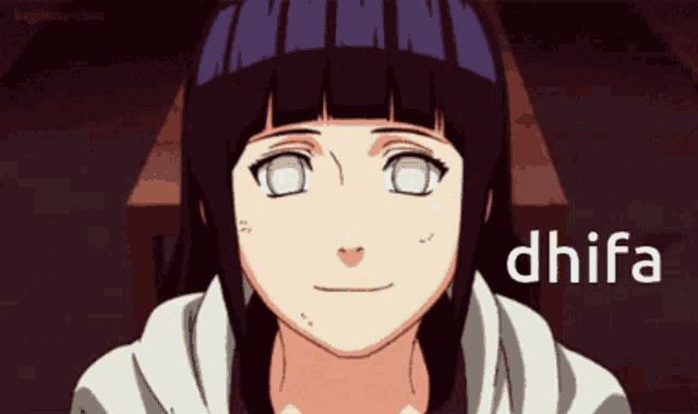a girl with white eyes and the word dhifa on the bottom right