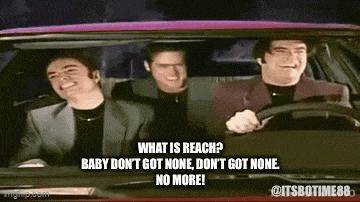 three men are sitting in a car with a caption that says what is reach ?