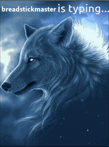 a picture of a wolf with the words breadstickmaster is typing above it