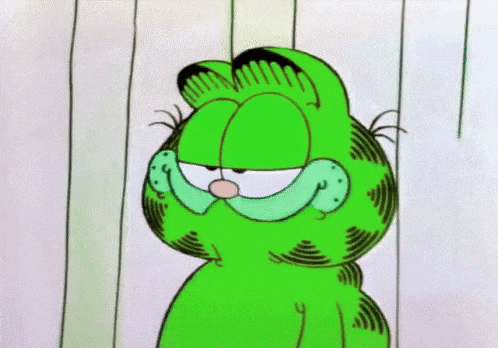 garfield is a green cat with a beard and mustache .