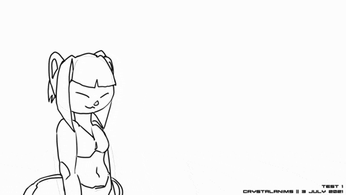 a black and white drawing of a girl with the words crystalanime ii july 2021