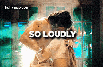 a picture of a man and woman hugging with the words so loudly below them