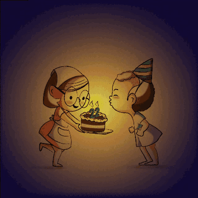a boy and a girl blowing out candles on a cake