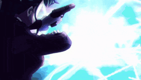 a person is holding a gun in their hand and shooting it in the air .