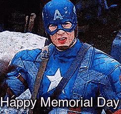 a picture of captain america with the words happy memorial day written below him