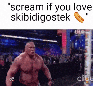 a picture of a wrestler with the words " scream if you love skibidigostok " on the bottom
