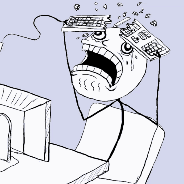 a drawing of a cartoon character with a keyboard on his head