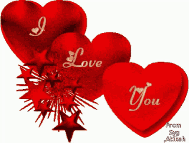 three red hearts that say i love you
