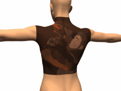 a man with a tattoo on his back has his arms outstretched in front of a white background
