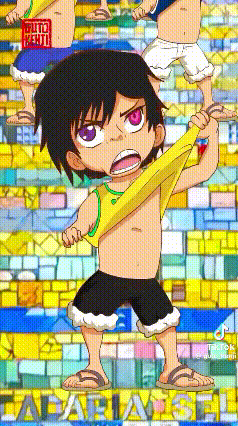 a cartoon drawing of a boy taking off his shirt with the word facaria on the bottom right