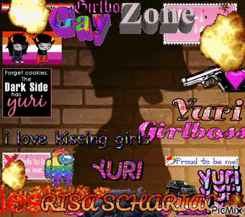 a poster that says i love kissing girls girlboss yuri on it