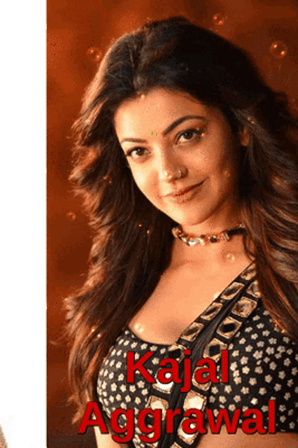 a woman with the name kajal aggrawal on her face
