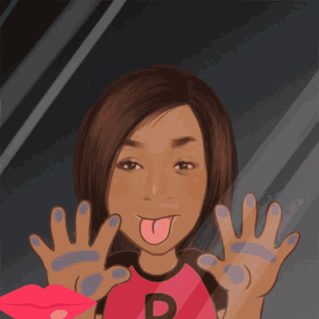 a cartoon drawing of a girl with a letter p on her shirt