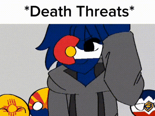 a cartoon of a person with the word death threats above them