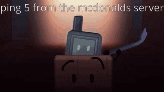 a picture of a box with a cell phone on it and the words " ping 5 from the mcdonalds server " above it