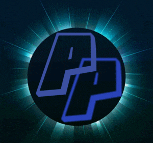 a black circle with a blue letter a and p inside