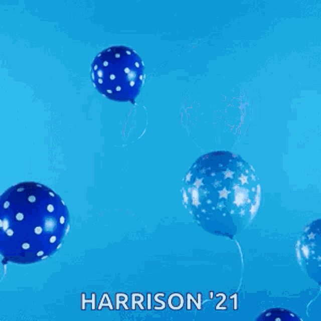 a blue balloon with the words yay harrison '21 written on it