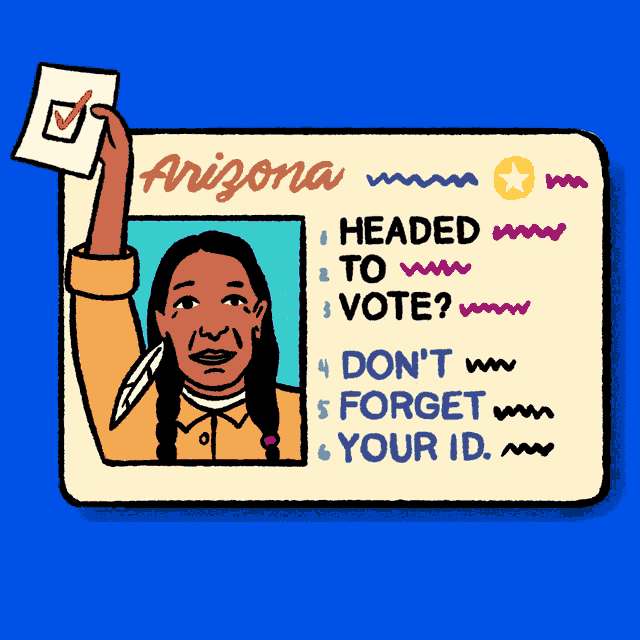 an arizona driver 's license with a picture of a woman holding a ballot
