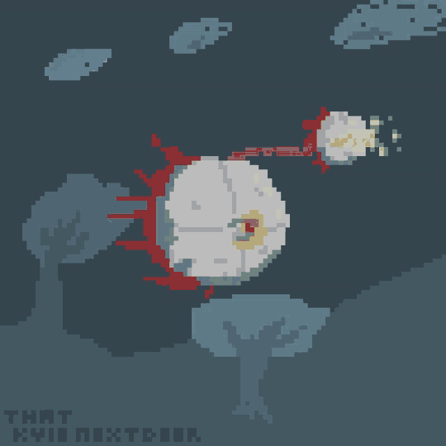 a pixel art drawing of a sphere with trees in the background and the words that kylii pixte-iir at the bottom