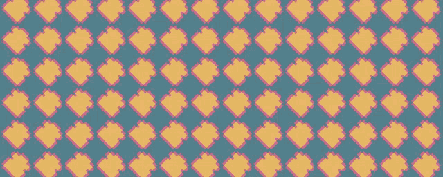 a blue background with a pattern of orange hearts on it