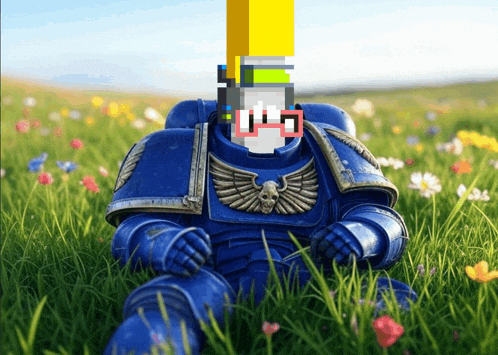 a toy soldier with a skull on his chest is laying in the grass
