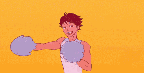 a cartoon of a person holding a pom pom in their hand .