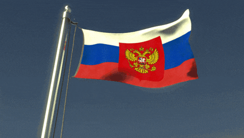 a red white and blue flag with a russian coat of arms on it