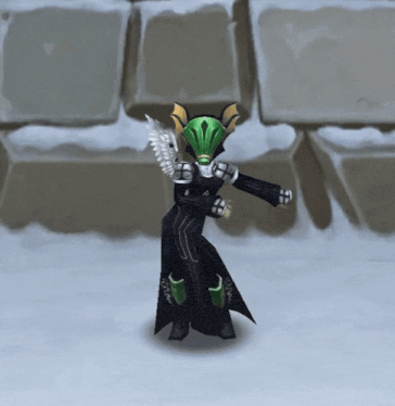 a cartoon character with wings and a green mask