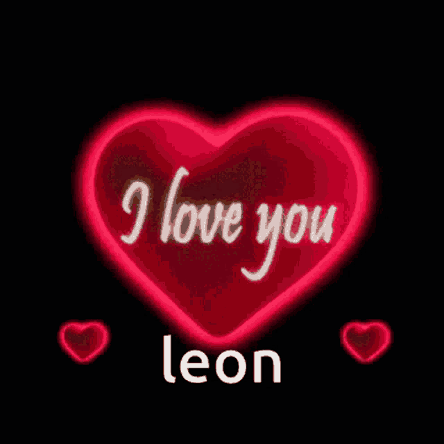 a red heart with the words `` i love you leon '' written on it
