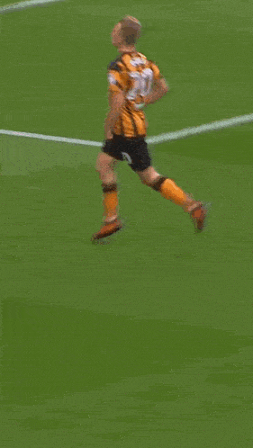 a soccer player with the number 20 on his jersey is walking on the field