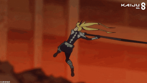 a cartoon character is flying through the air with kaiju written on the bottom right