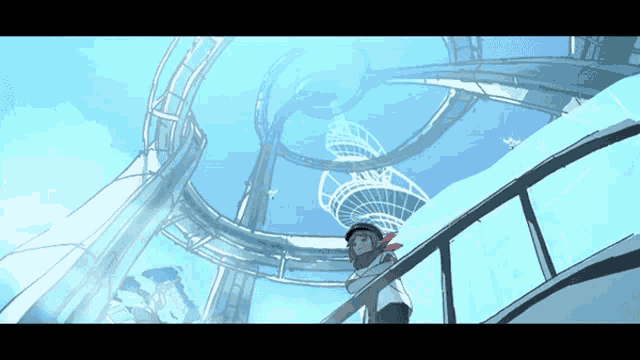 a drawing of a roller coaster with a person looking up
